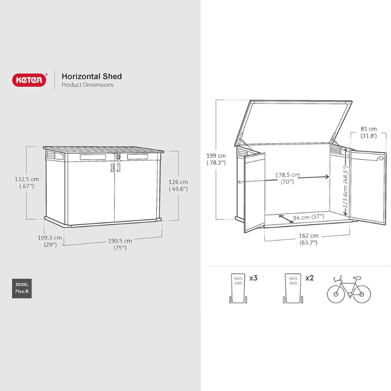 Keter Signature 2020L Horizontal Outdoor Storage Shed