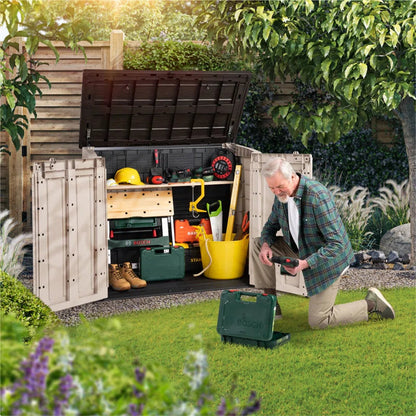 1200L Outdoor Garden Storage Shed, Weather-Resistant Lockable Storage Box, Beige & Brown