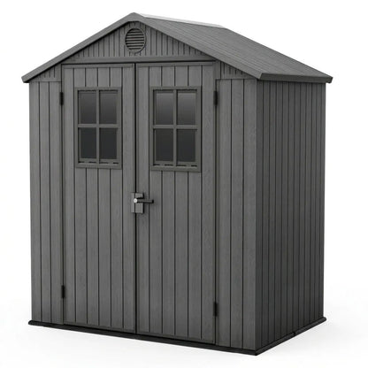 4 x 6 ft Heavy Duty Plastic Garden Shed, Weather-Resistant Outdoor Storage Shed, Lockable Double Doors, Grey