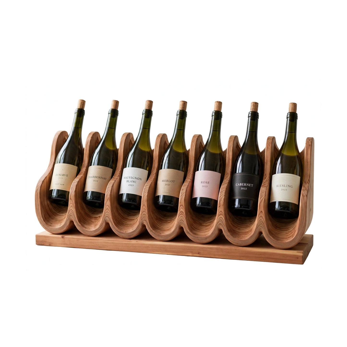 Handcrafted Solid Cedar Wave Wine Rack, 7 Bottle