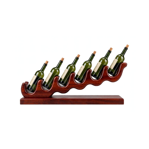 Rustic Mahogany Wine Rack, Handcrafted 6 Bottle Wave Design Wood Holder