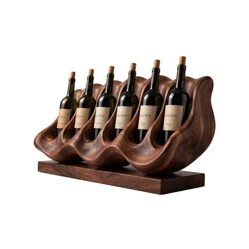 Walnut Wood Wine Rack for Kitchen & Bar, Handcrafted 6 Bottle Display