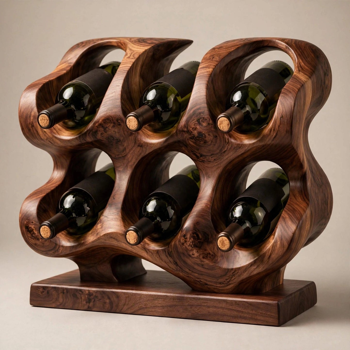 Handcrafted Walnut Honeycomb Wine Rack, 6 Bottle